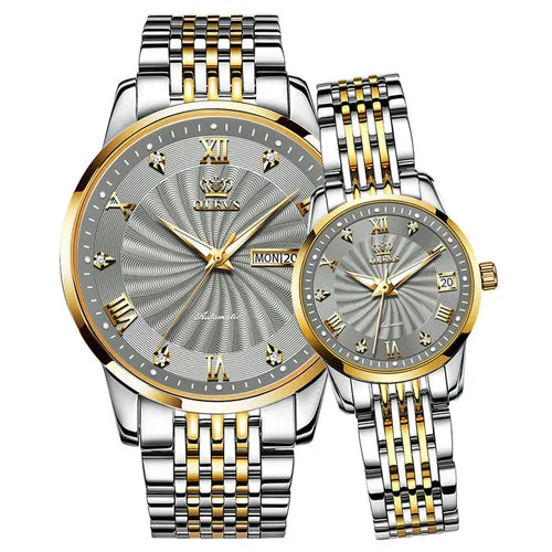 Olevs Couple Watches Luxury Automatic Mechanical Watch Stainless Steel