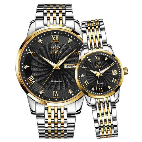 Olevs Couple Watches Luxury Automatic Mechanical Watch Stainless Steel