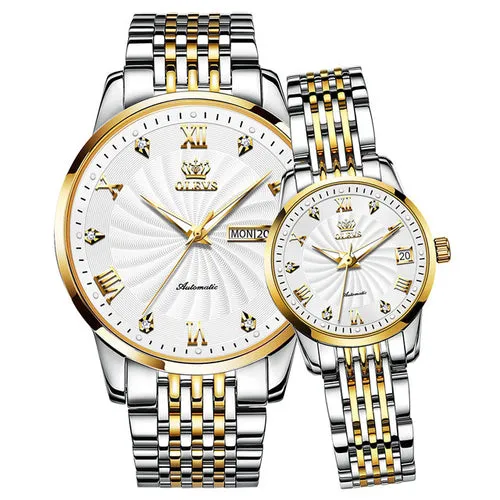 Olevs Couple Watches Luxury Automatic Mechanical Watch Stainless Steel