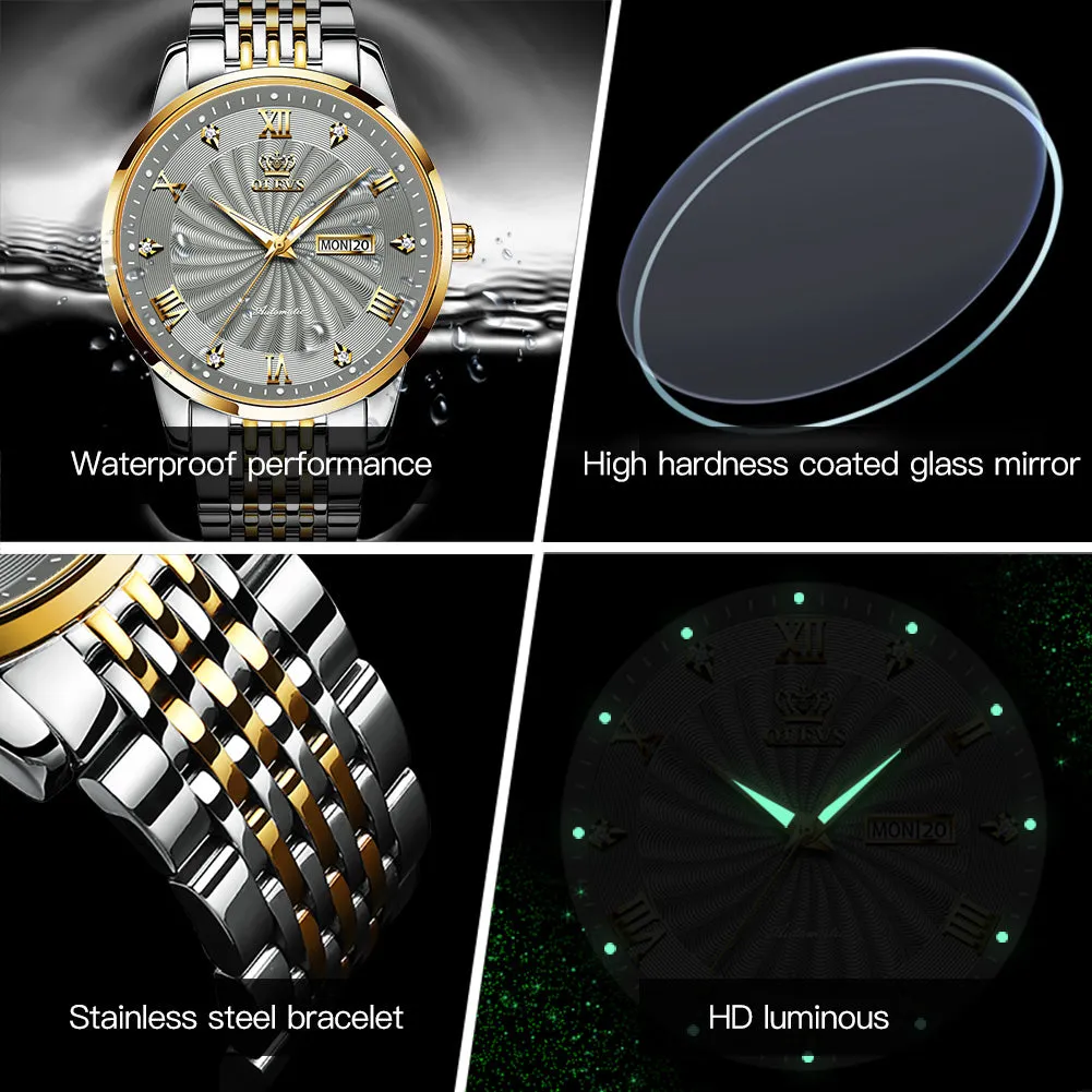 Olevs Couple Watches Luxury Automatic Mechanical Watch Stainless Steel