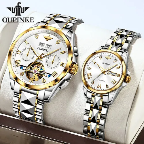 Oupinke Brand Luxury Couple Watches Luminous Waterproof Sapphire