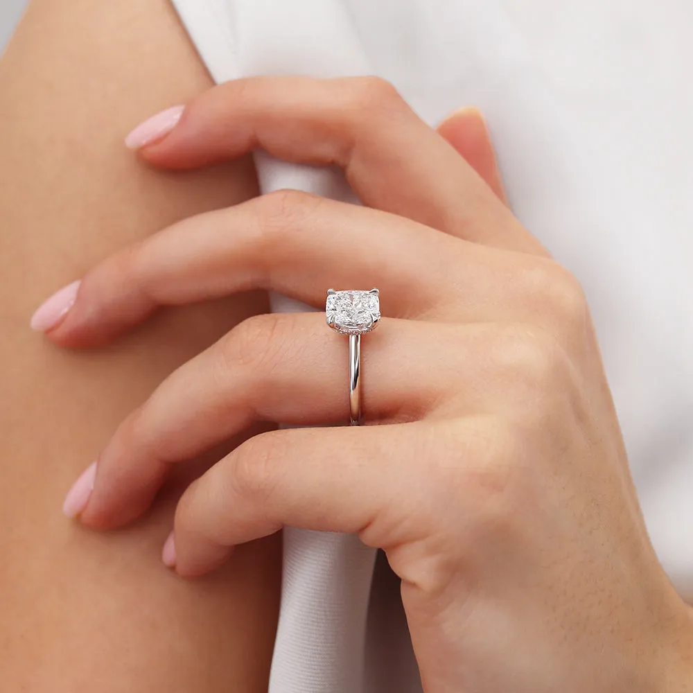 PARIS - Elongated Cushion Lab Diamond 18k White Gold Hidden Halo