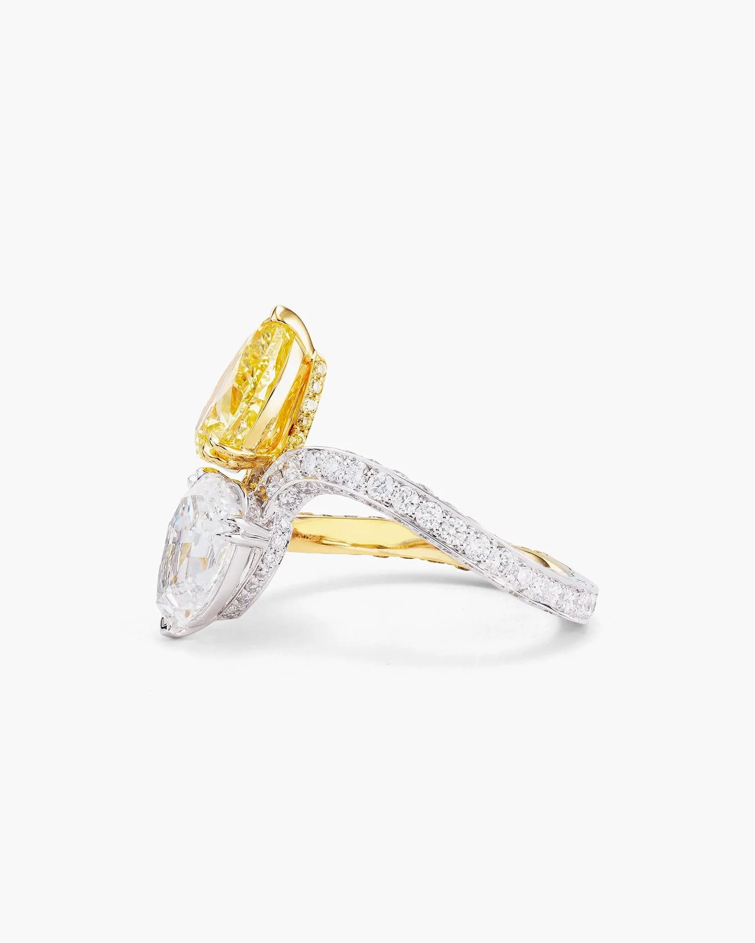 Pear Shape Yellow and White Diamond Toi-et-Moi Ring