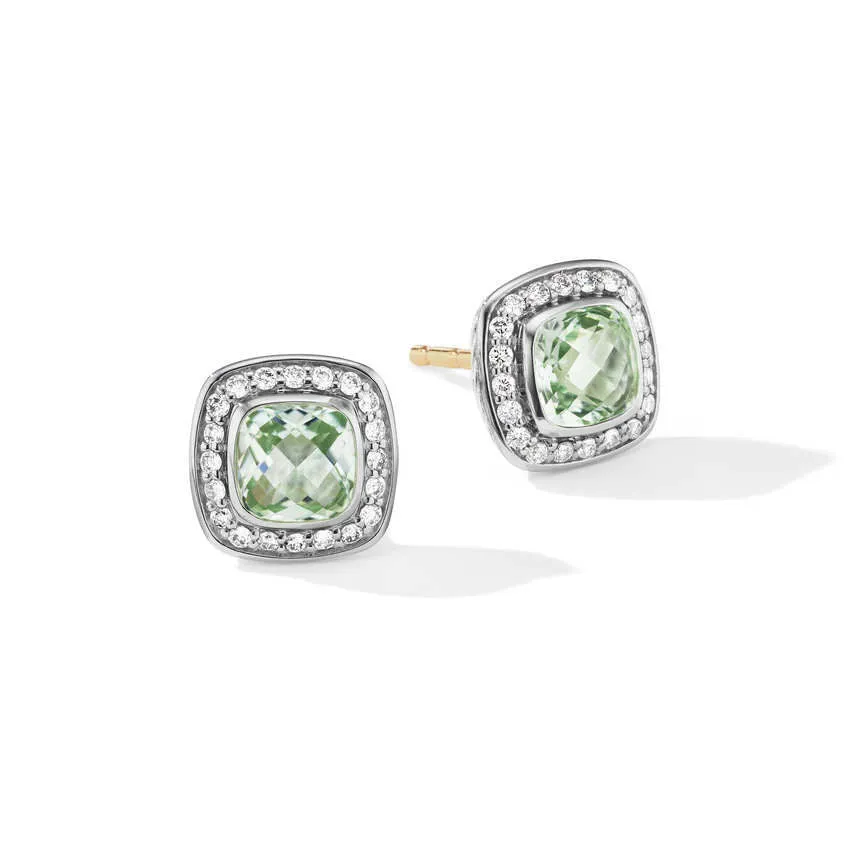 Petite Albion® Stud Earrings with Prasiolite and Pavé Diamonds