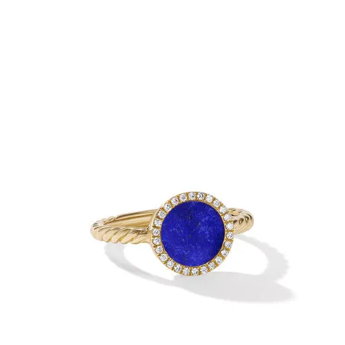 Petite DY Elements Ring in 18K Yellow Gold with Lapis and Pavé Diamonds, Size 6