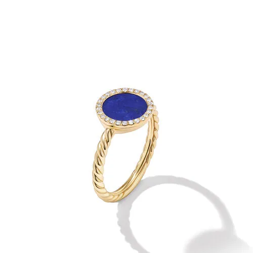 Petite DY Elements Ring in 18K Yellow Gold with Lapis and Pavé Diamonds, Size 6