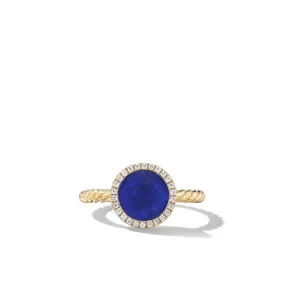 Petite DY Elements Ring in 18K Yellow Gold with Lapis and Pavé Diamonds, Size 6