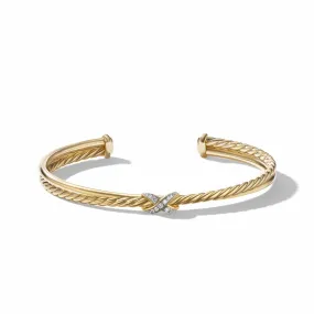 Petite X Bracelet in 18K Yellow Gold with Pavé Diamonds