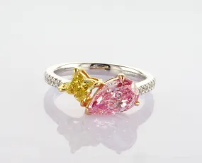 "You & I" Ring - Intense Pink and Yellow Diamonds - 2.27 ct.