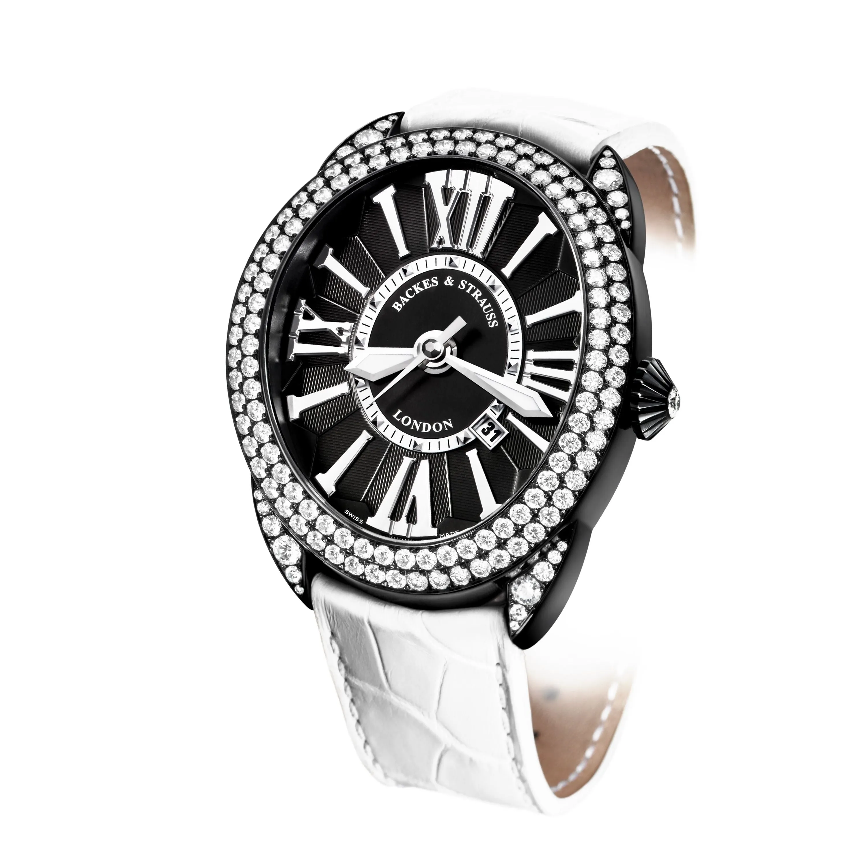 Regent Diamond Knight 4452 Luxury Diamond Watch for Men - 40 x 47 mm Black PVD Steel - Backes & Strauss