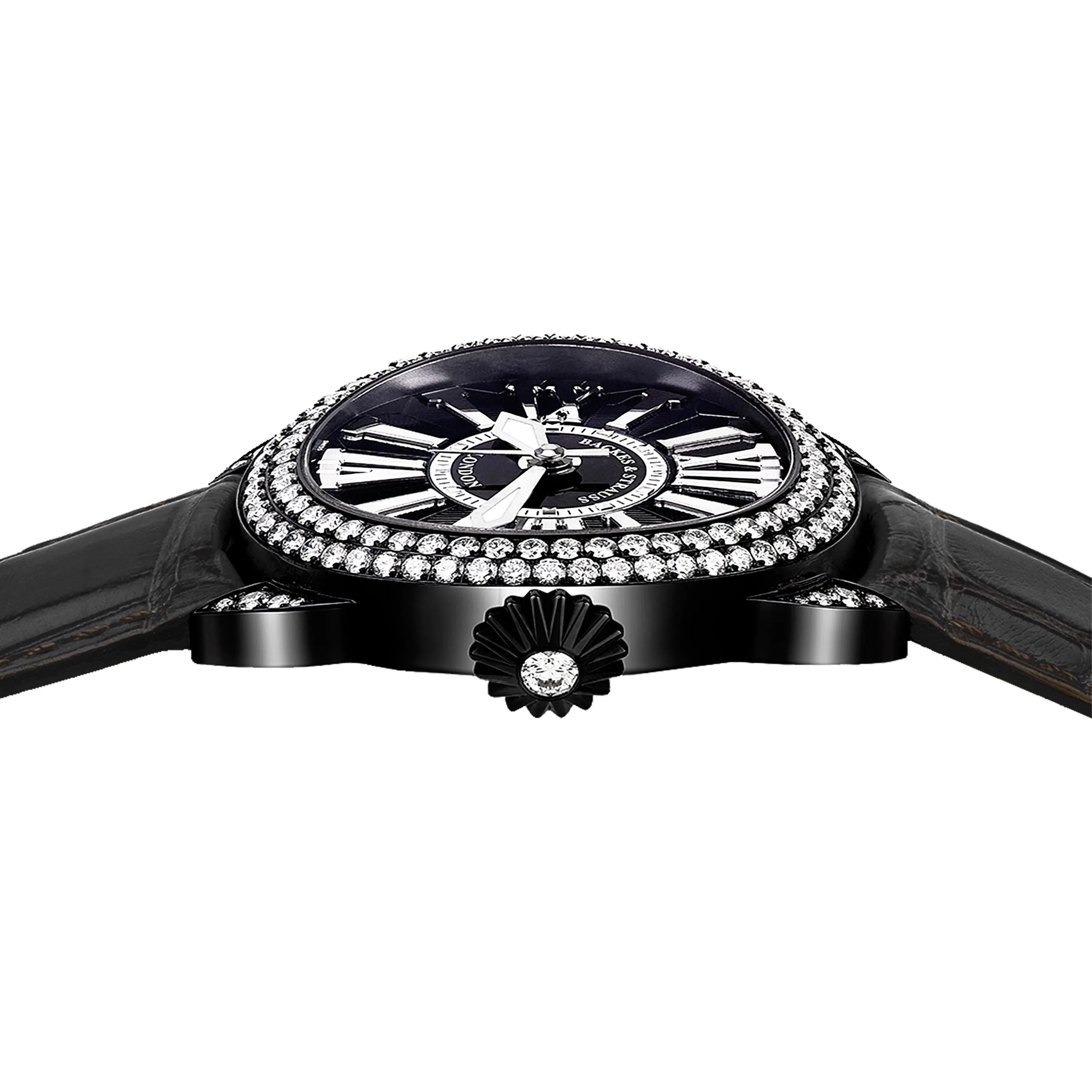 Regent Diamond Knight 4452 Luxury Diamond Watch for Men - 40 x 47 mm Black PVD Steel - Backes & Strauss