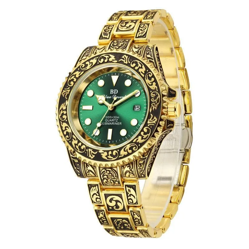 Retro Men's Watch Quartz Waterproof Luminous Green Water Ghost Watch Gift Box S216578