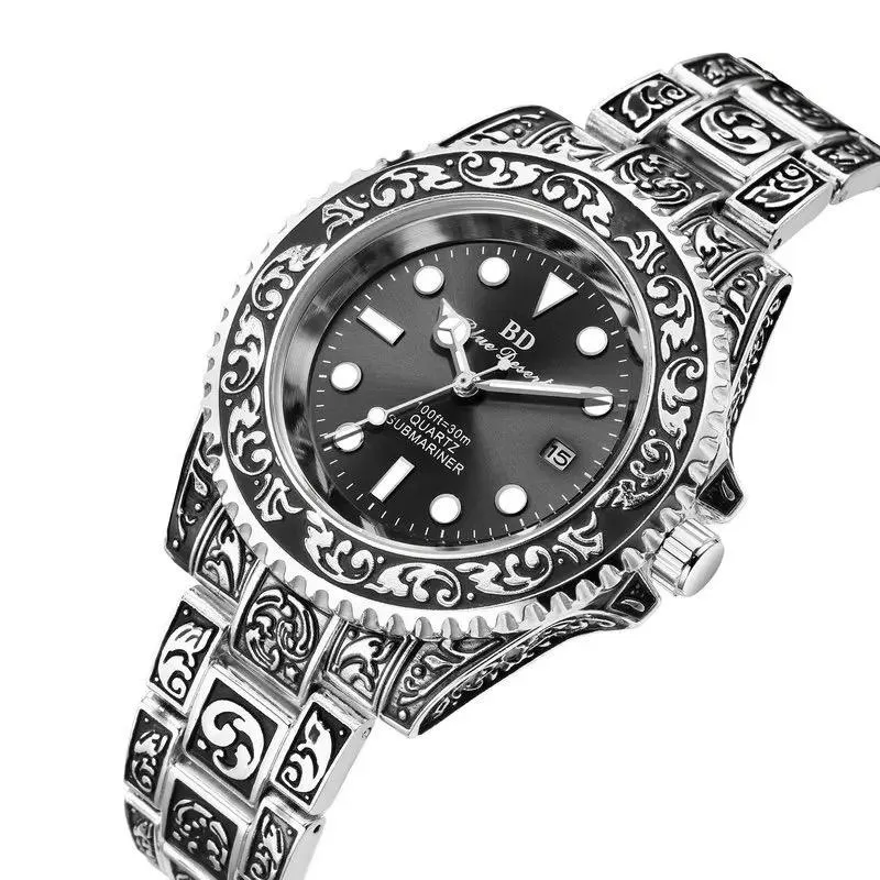 Retro Men's Watch Quartz Waterproof Luminous Green Water Ghost Watch Gift Box S216578