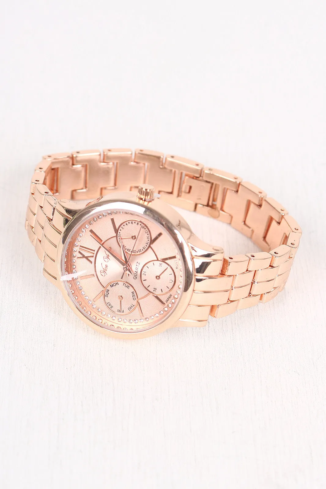 Rhinestone Accent Chronograph Watch