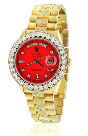 ROLEX 18038 PRESIDENTIAL DIAMOND RED DIAL GOLD WATCH