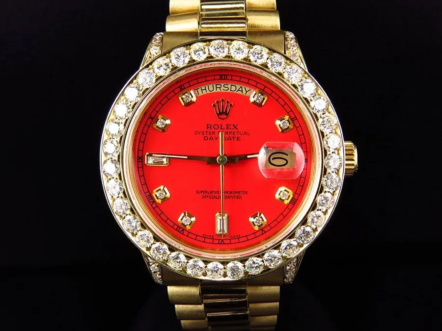 ROLEX 18038 PRESIDENTIAL DIAMOND RED DIAL GOLD WATCH
