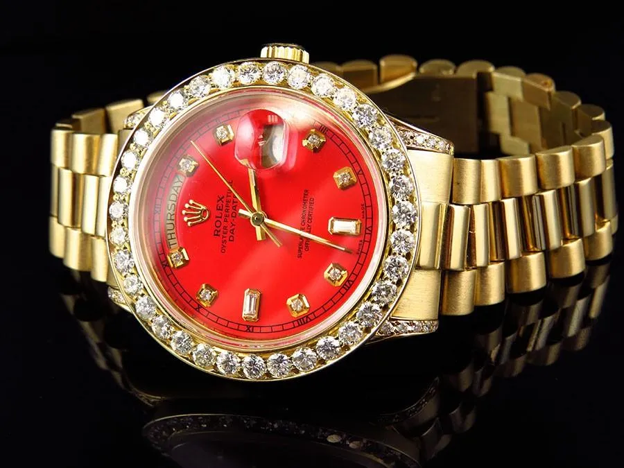 ROLEX 18038 PRESIDENTIAL DIAMOND RED DIAL GOLD WATCH