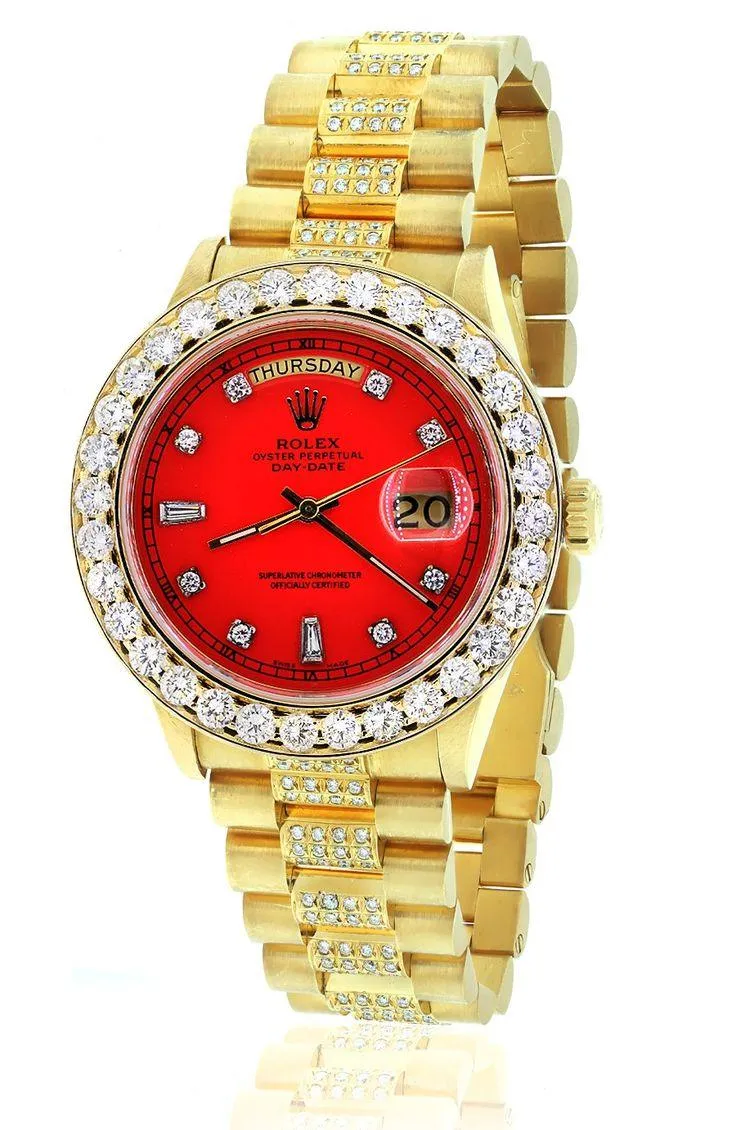 ROLEX 18038 PRESIDENTIAL DIAMOND RED DIAL GOLD WATCH