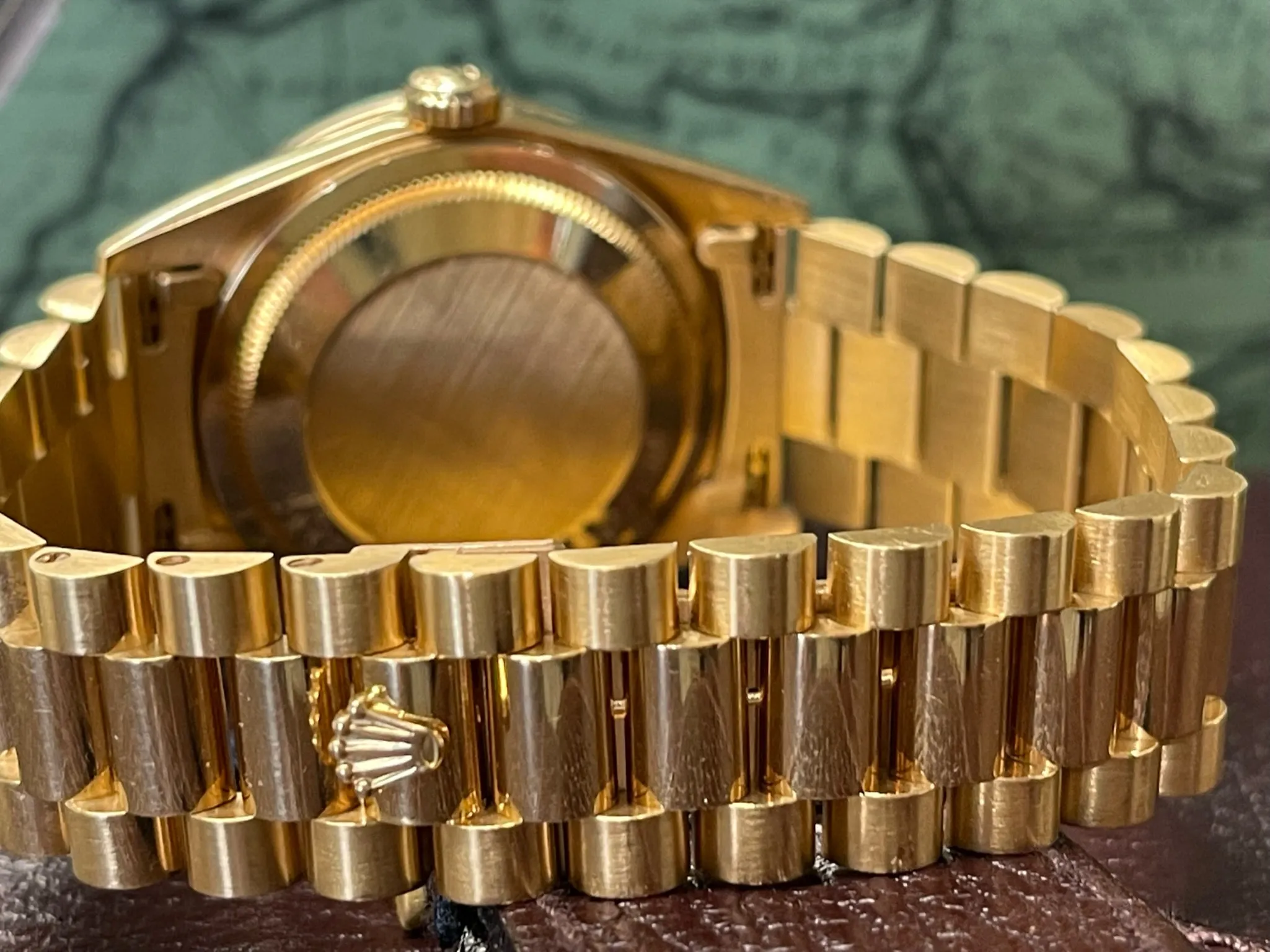 Rolex 36mm Presidential Day-Date 18238 (Double Quickset) Mens or Womens Watch Refinished Malachite Diamond Dial and Custom Diamond Bezel