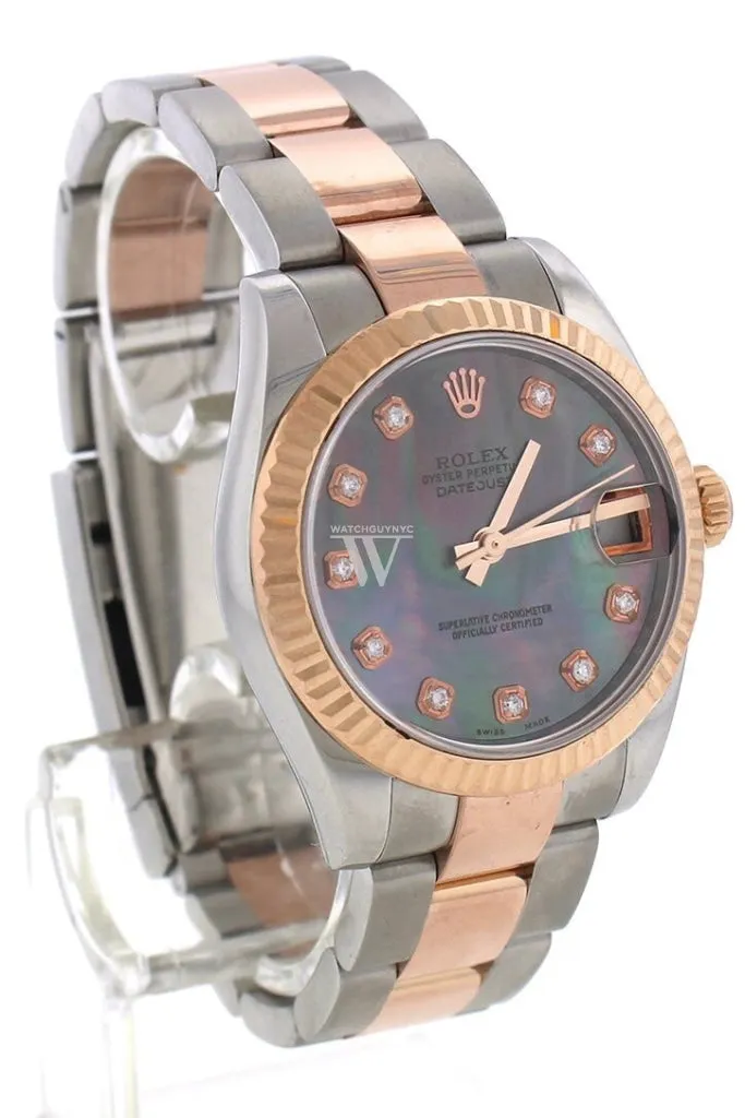 Rolex Custom Diamond Dial Datejust 31 Pearl Dial Rose Gold Two Tone Ladies Watch 178271 Pre-owned