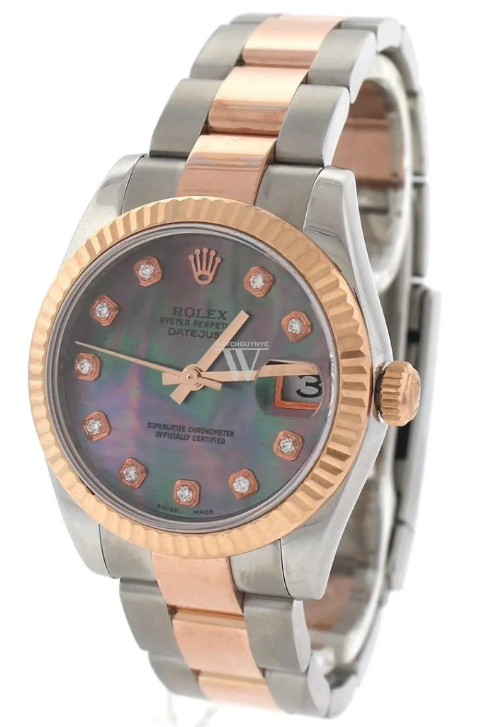 Rolex Custom Diamond Dial Datejust 31 Pearl Dial Rose Gold Two Tone Ladies Watch 178271 Pre-owned