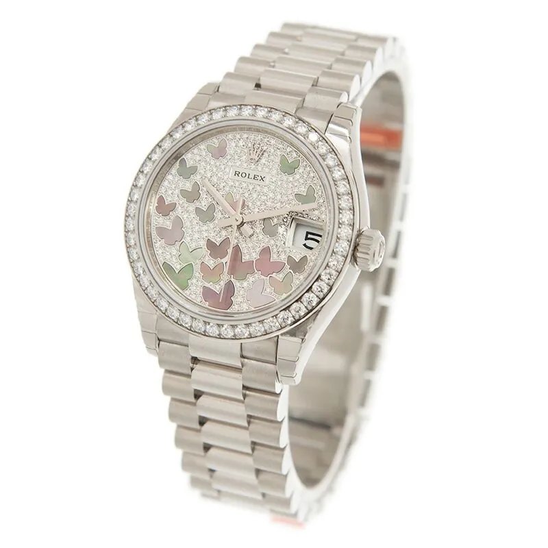 Rolex Datejust 31 Diamond Pave Dial Ladies 18kt White Gold President Watch 278289PAVE