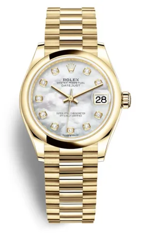 Rolex Datejust 31 Mother of Pearl Diamond Dial Automatic 18kt Yellow Gold Rolex President Watch 278248MDP