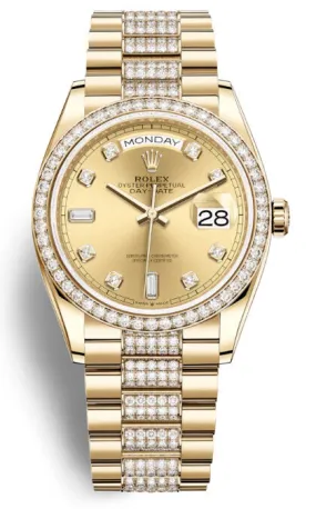 Rolex Day-Date 36 Automatic Diamond Champagne Dial 18kt Yellow Gold Diamond Set President Watch 128348CDDP