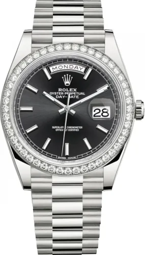 Rolex Day Date 40 Automatic Black Dial Men's 18kt White Gold Watch 228349BKSP