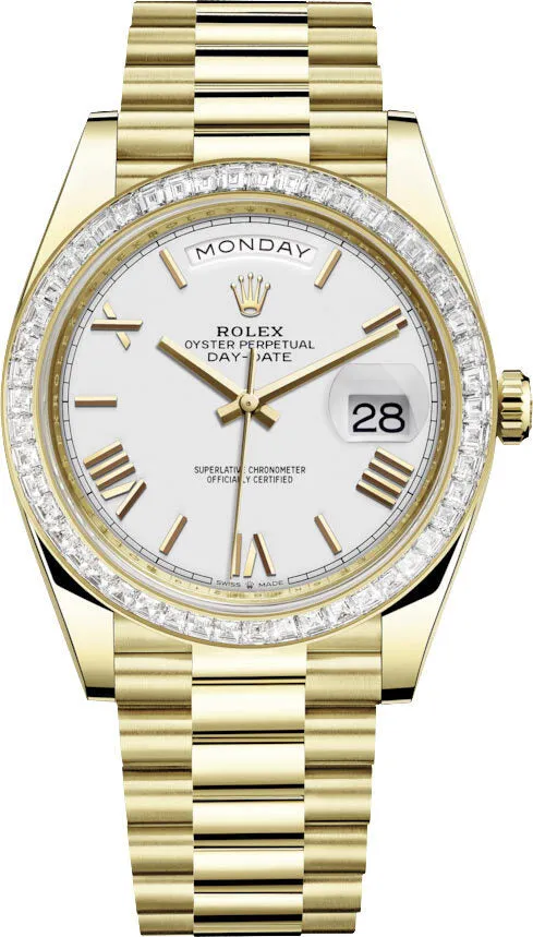 Rolex Day Date 40 Automatic White Dial Men's 18kt Yellow Gold President Watch 228398WRP