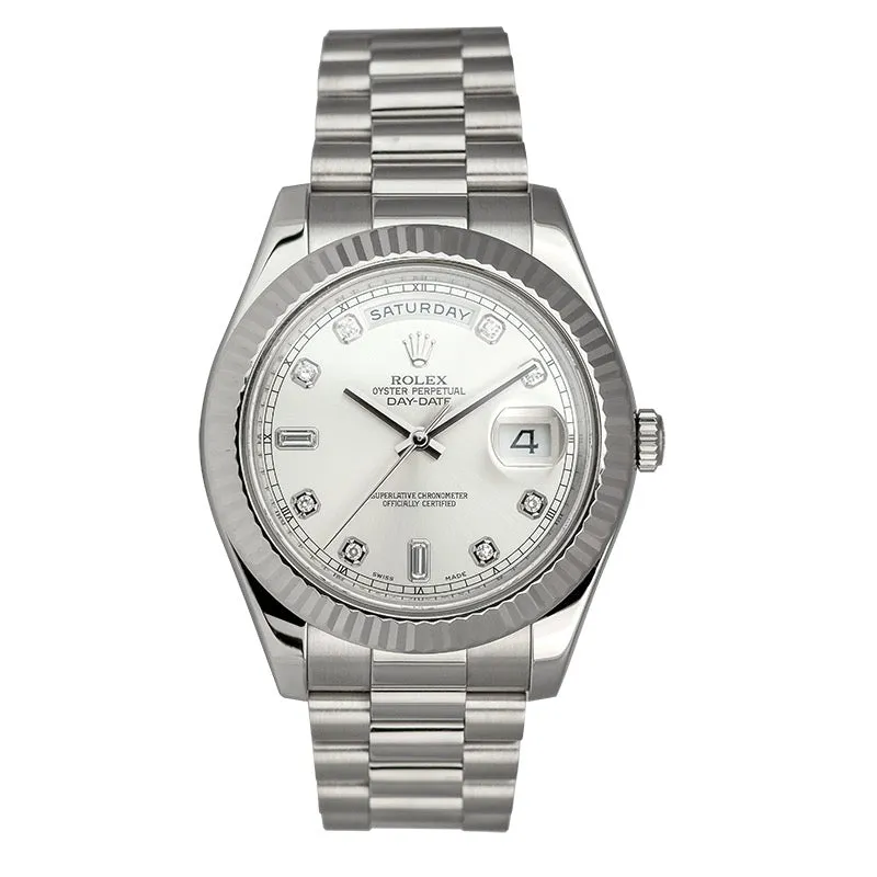 Rolex Day-Date II 18ct White Gold Silver/Diamond Dial 218239