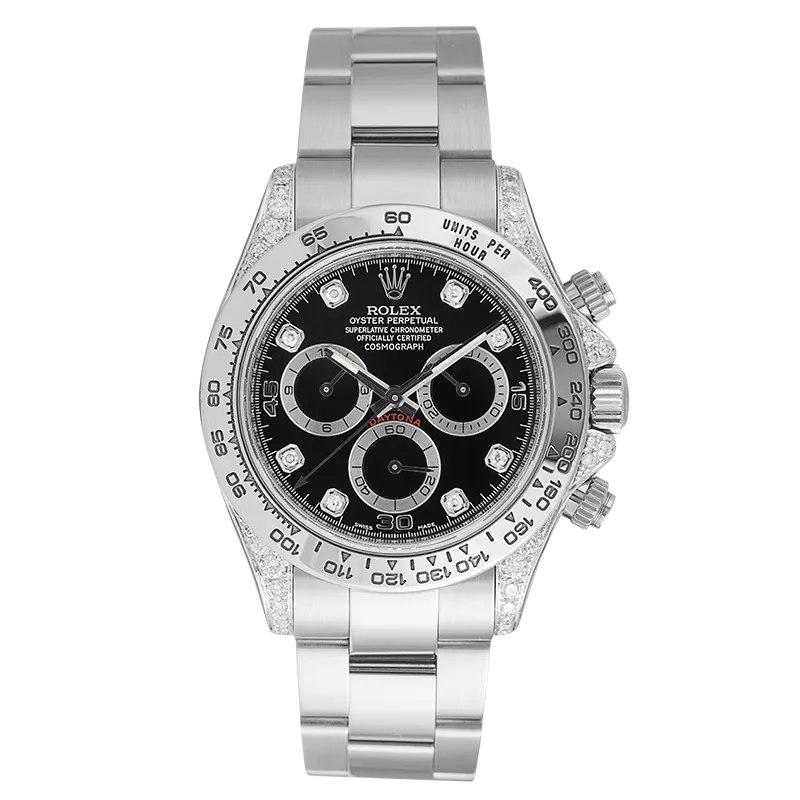 Rolex Daytona 18ct White Gold Diamond Set with Black/Diamonds Dial 116509