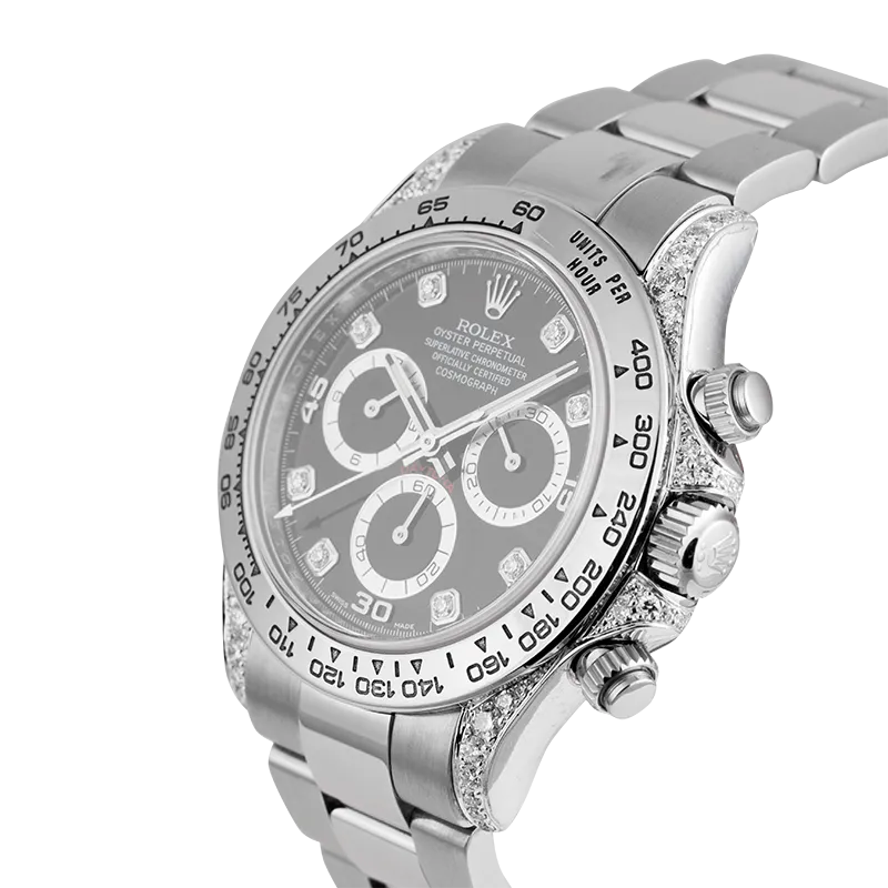 Rolex Daytona 18ct White Gold Diamond Set with Black/Diamonds Dial 116509