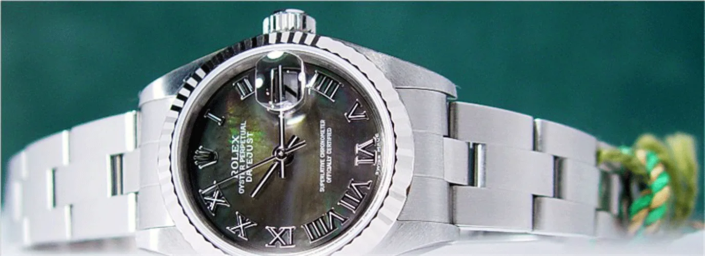 ROLEX Ladies 26mm 18kt White Gold & Stainless DateJust MOP Roman Dial Model 79174