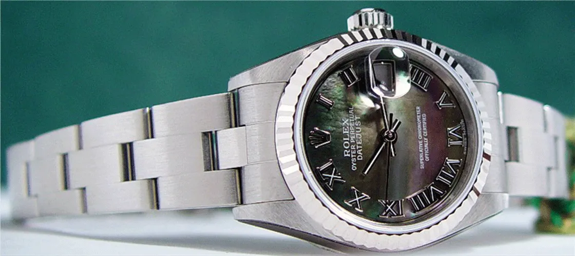 ROLEX Ladies 26mm 18kt White Gold & Stainless DateJust MOP Roman Dial Model 79174