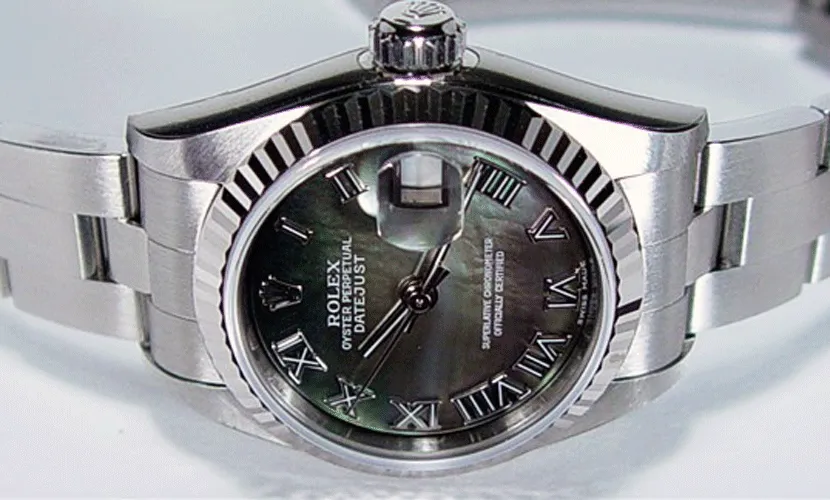 ROLEX Ladies 26mm 18kt White Gold & Stainless DateJust MOP Roman Dial Model 79174
