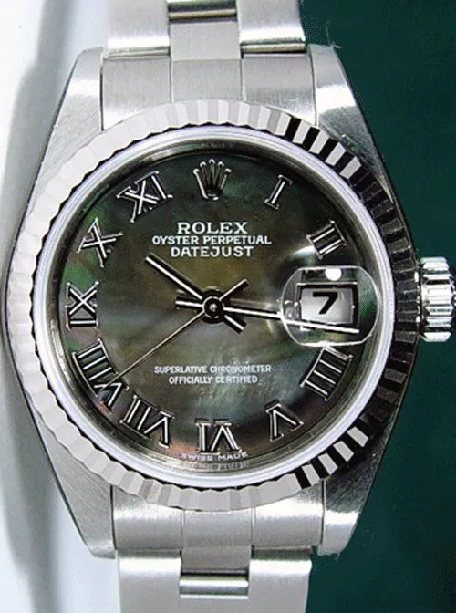 ROLEX Ladies 26mm 18kt White Gold & Stainless DateJust MOP Roman Dial Model 79174