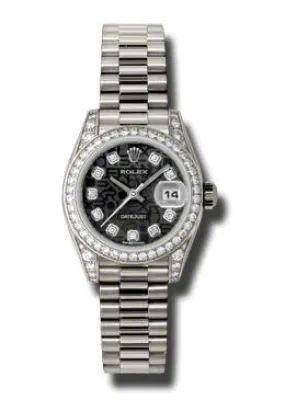 Rolex Lady-Datejust 26 Black Dial 18K White Gold President Automatic Ladies Watch 179159BKJDP
