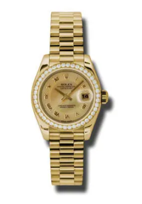 Rolex Lady-Datejust 26 Champagne Dial 18K Yellow Gold President Automatic Ladies Watch 179138CMRP