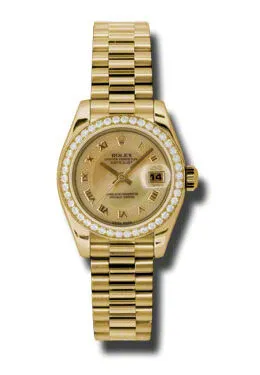 Rolex Lady-Datejust 26 Champagne Dial 18K Yellow Gold President Automatic Ladies Watch 179138CMRP
