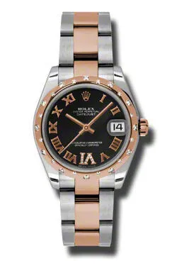 Rolex Oyster Perpetual Datejust 31 Black Dial Stainless Steel and 18K Everose Gold Bracelet Automatic Ladies Watch 178341BKRDO