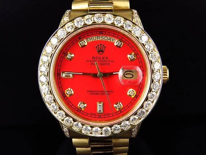 Rolex President Date Just Ladies 18K Yellow Gold 26MM w/Red Diamond Dial & Bezel