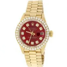 Rolex President Date Just Ladies 18K Yellow Gold 26MM w/Red Diamond Dial & Bezel