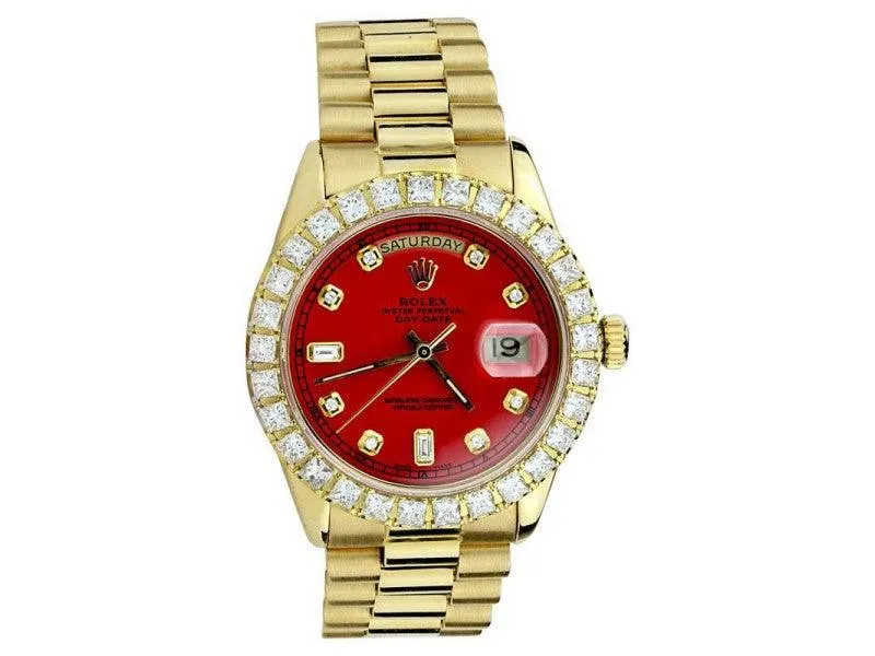 Rolex President Date Just Ladies 18K Yellow Gold 26MM w/Red Diamond Dial & Bezel