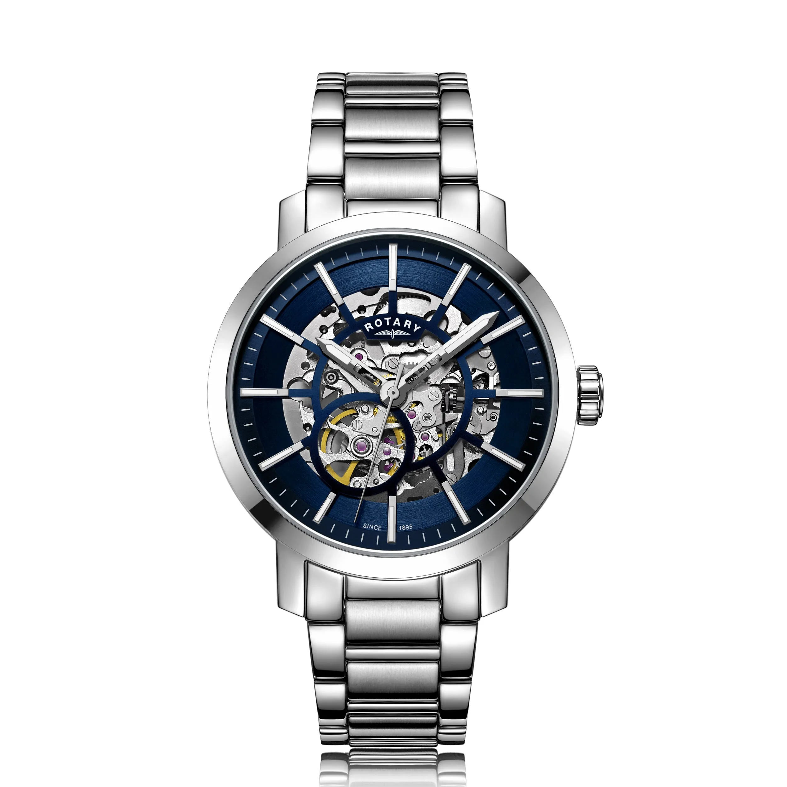 Rotary 42mm Stainless Steel Skeleton Automatic Watch
