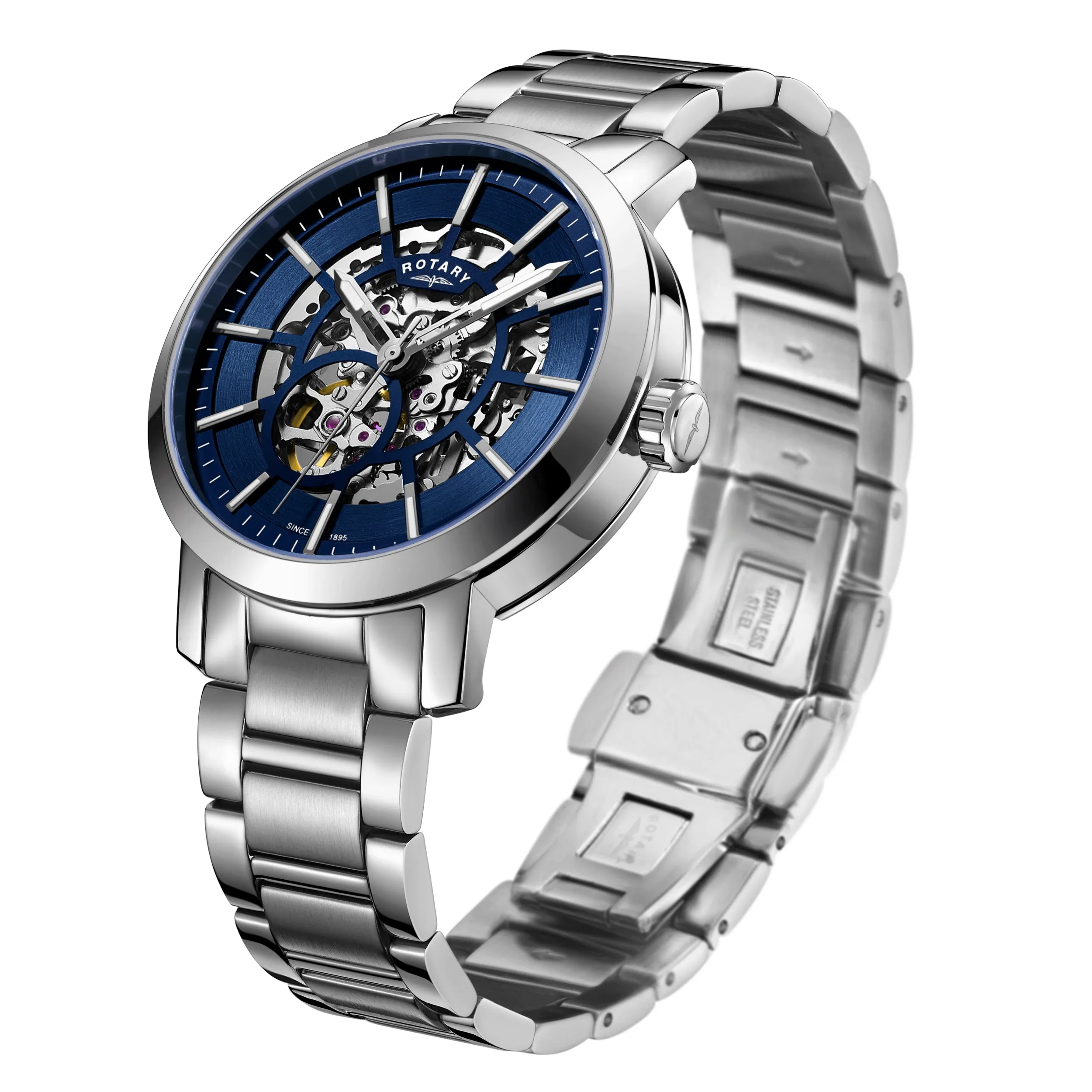 Rotary 42mm Stainless Steel Skeleton Automatic Watch