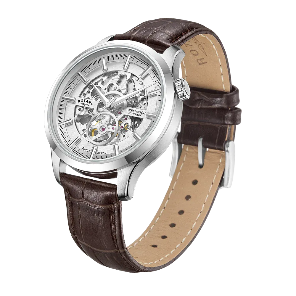 Rotary Steel Gents Automatic Skeleton Watch