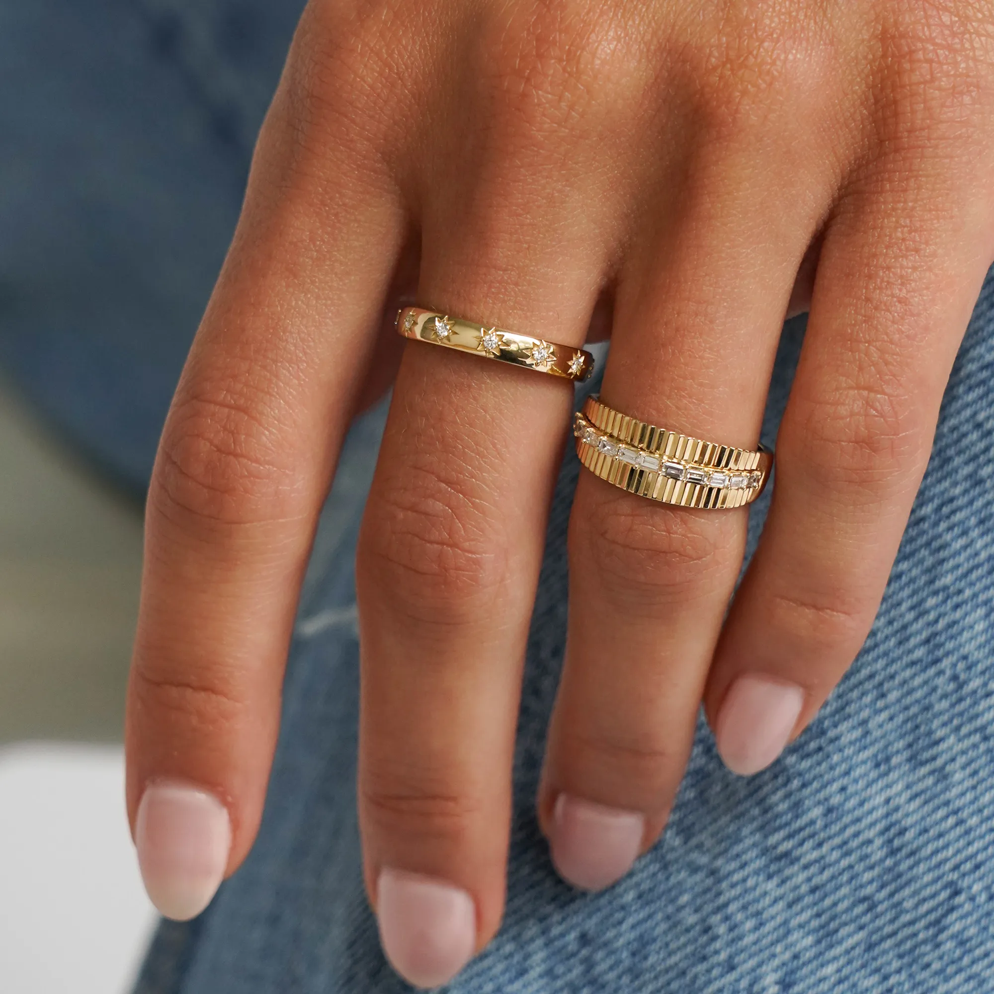 Sadie Pearl Baguette Fluted Ring