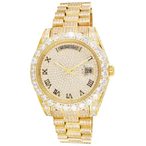Stainless Steel Bling Solitaire Bezel Roman Dial Luxury Watch