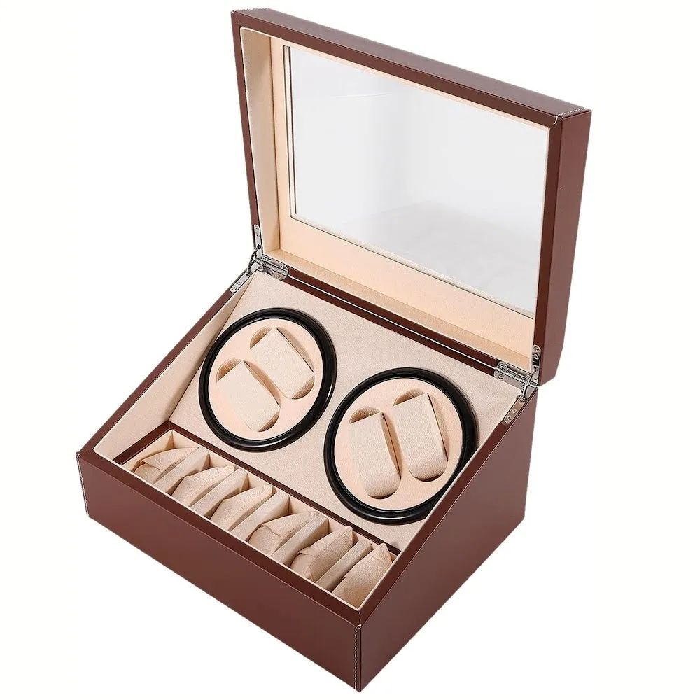 StitchesandTweed Automatic Watch Winder, 4 6 Watches Storage Display Box - Brown
